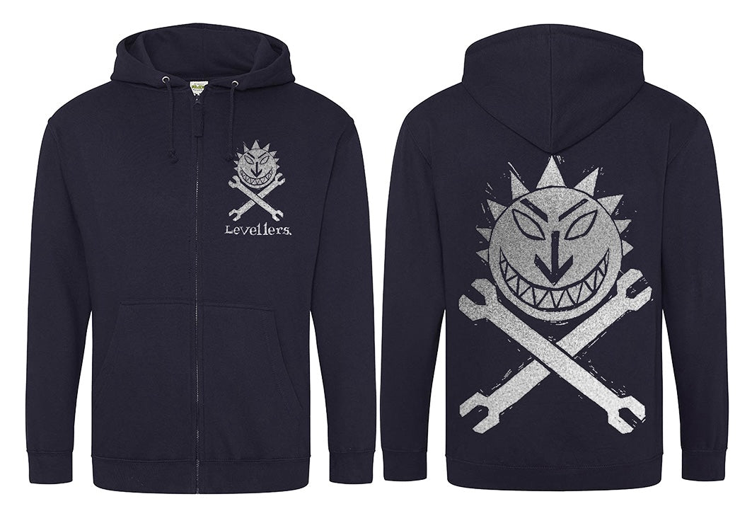 Sun & Spanners Hoodie - Metallic Silver on French Navy 3XL 4XL 5XL