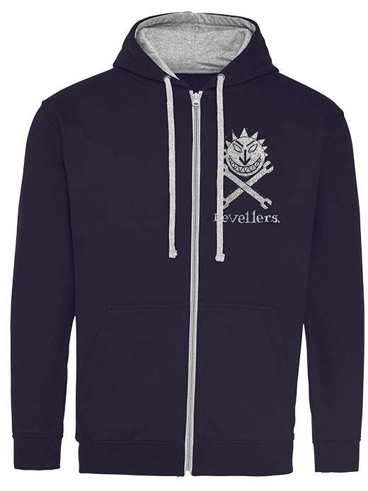 Sun & Spanners Hoodie - Metallic Silver on French Navy - Small - 2XL