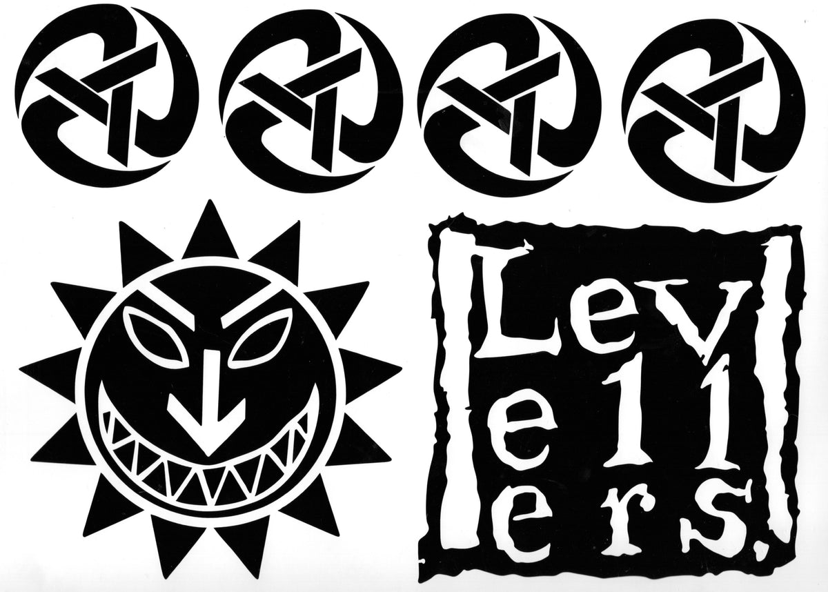 Levelor Sticker Levellers Vehicle Decal Set - Large - Logo, Rolling A's, Sun Face