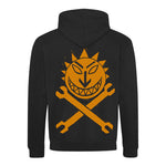 Sun & Spanners Hoodie - Orange on Black - Small & medium only
