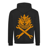 Sun & Spanners Hoodie - Orange on Black - Small & medium only