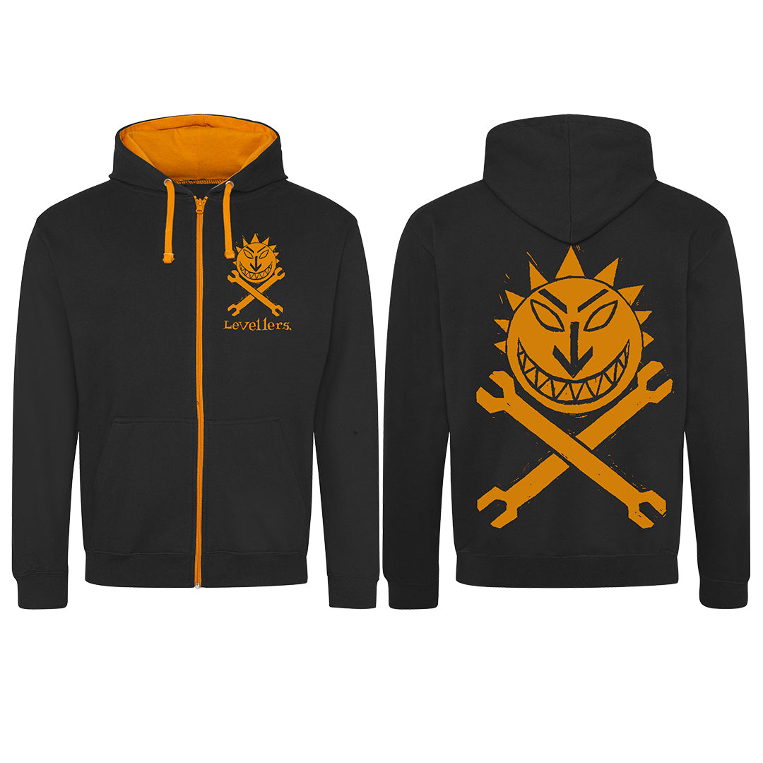Sun & Spanners Hoodie - Orange on Black - medium only